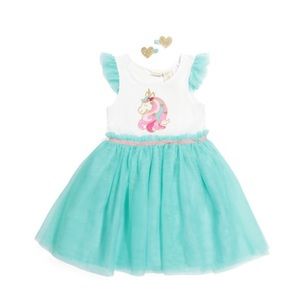 🦄 NWT Little Girls Aqua Tutu w/hair clips 💛